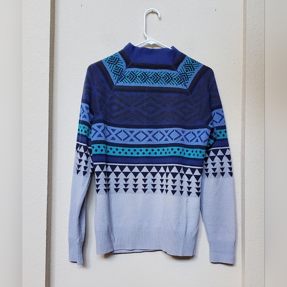 Title Nine Women Blue and Green Turtleneck Half Zip Wool Blend Sporty Sweater. - Picture 6 of 8